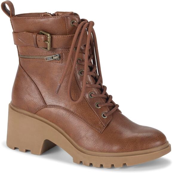 Baretraps Women Dani Block Heel Combat Boot Size US 6M Cognac Brown Faux Leather - Picture 1 of 6